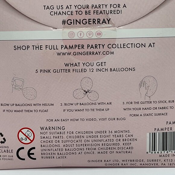 NWT Ginger Ray Pack of 5 Pink Glitter Filled Balloons - Picture 4 of 6